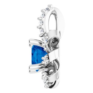 Sterling Silver Natural Blue Sapphire & .07 CTW Natural Diamond Halo-Style Pendant
