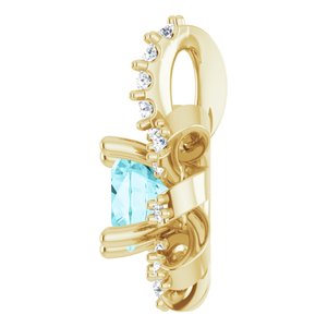 14K Yellow Gold Natural Blue Zircon & .07 CTW Natural Diamond Halo-Style Pendant