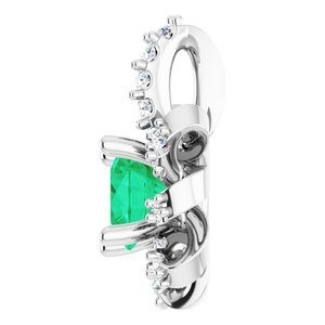 14K White Gold Natural Emerald & .07 CTW Natural Diamond Halo-Style Pendant