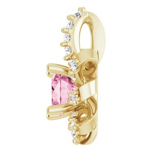 14K Yellow Gold Natural Pink Tourmaline & .07 CTW Natural Diamond Halo-Style Pendant