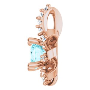 14K Rose Gold Natural Blue Zircon & .07 CTW Natural Diamond Halo-Style Pendant