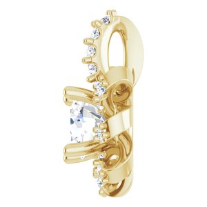 14K Yellow Gold Natural White Sapphire & .07 CTW Natural Diamond Halo-Style Pendant