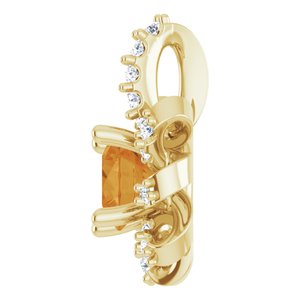 14K Yellow Gold Natural Citrine & .07 CTW Natural Diamond Halo-Style Pendant