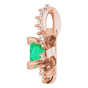 14K Rose Gold Natural Emerald & .07 CTW Natural Diamond Halo-Style Pendant