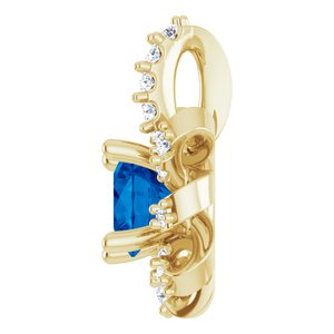 14K Yellow Gold Natural Blue Sapphire & .07 CTW Natural Diamond Halo-Style Pendant