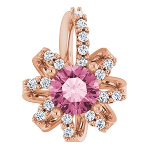 14K Rose Gold Natural Pink Tourmaline & .07 CTW Natural Diamond Halo-Style Pendant