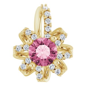14K Yellow Gold Natural Pink Tourmaline & .07 CTW Natural Diamond Halo-Style Pendant
