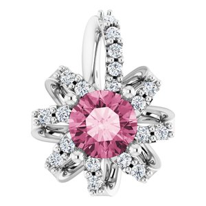 Sterling Silver Natural Pink Tourmaline & .07 CTW Natural Diamond Halo-Style Pendant