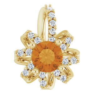 14K Yellow Gold Natural Citrine & .07 CTW Natural Diamond Halo-Style Pendant