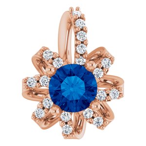 14K Rose Gold Natural Blue Sapphire & .07 CTW Natural Diamond Halo-Style Pendant