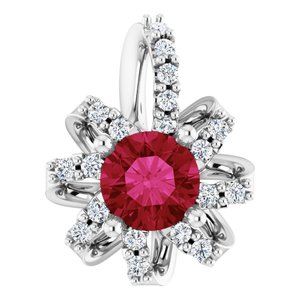 Sterling Silver Natural Ruby & .07 CTW Natural Diamond Halo-Style Pendant