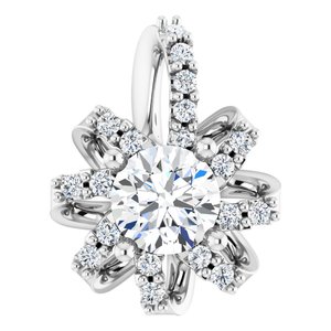 Platinum Natural White Sapphire & .07 CTW Natural Diamond Halo-Style Pendant
