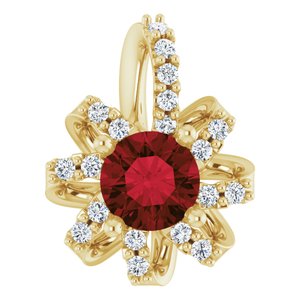 14K Yellow Gold Natural Mozambique Garnet & .07 CTW Natural Diamond Halo-Style Pendant
