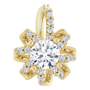 14K Yellow Gold Natural White Sapphire & .07 CTW Natural Diamond Halo-Style Pendant