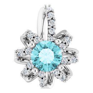 14K White Gold Natural Blue Zircon & .07 CTW Natural Diamond Halo-Style Pendant