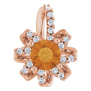 14K Rose Gold Natural Citrine & .07 CTW Natural Diamond Halo-Style Pendant