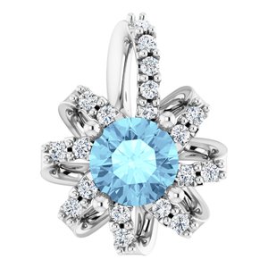 Platinum Natural Aquamarine & .07 CTW Natural Diamond Halo-Style Pendant
