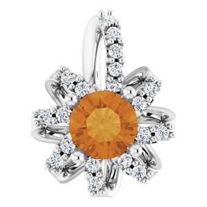 Sterling Silver Natural Citrine & .07 CTW Natural Diamond Halo-Style Pendant