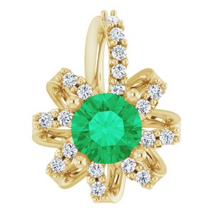 14K Yellow Gold Natural Emerald & .07 CTW Natural Diamond Halo-Style Pendant