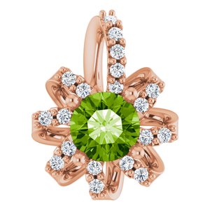 14K Rose Gold Natural Peridot & .07 CTW Natural Diamond Halo-Style Pendant
