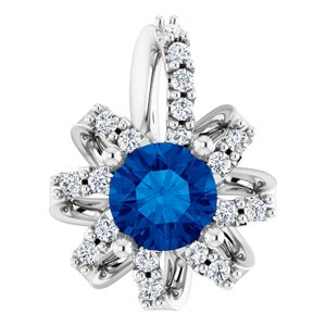 Platinum Natural Blue Sapphire & .07 CTW Natural Diamond Halo-Style Pendant