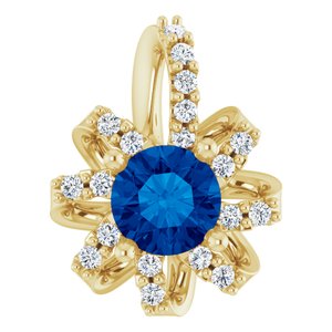 14K Yellow Gold Natural Blue Sapphire & .07 CTW Natural Diamond Halo-Style Pendant