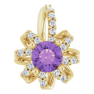 14K Yellow Gold Natural Amethyst & .07 CTW Natural Diamond Halo-Style Pendant
