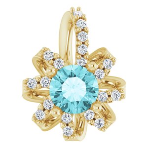 14K Yellow Gold Natural Blue Zircon & .07 CTW Natural Diamond Halo-Style Pendant