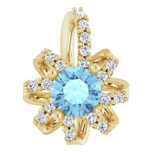 14K Yellow Gold Natural Aquamarine & .07 CTW Natural Diamond Halo-Style Pendant