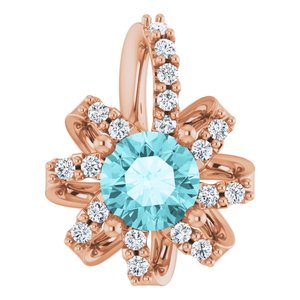 14K Rose Gold Natural Blue Zircon & .07 CTW Natural Diamond Halo-Style Pendant