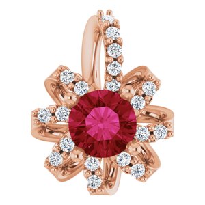 14K Rose Gold Natural Ruby & .07 CTW Natural Diamond Halo-Style Pendant