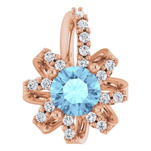 14K Rose Gold Natural Aquamarine & .07 CTW Natural Diamond Halo-Style Pendant