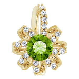 14K Yellow Gold Natural Peridot & .07 CTW Natural Diamond Halo-Style Pendant