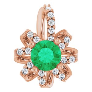 14K Rose Gold Natural Emerald & .07 CTW Natural Diamond Halo-Style Pendant
