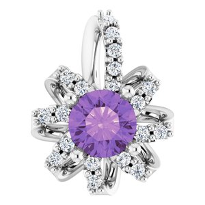 14K White Gold Natural Amethyst & .07 CTW Natural Diamond Halo-Style Pendant