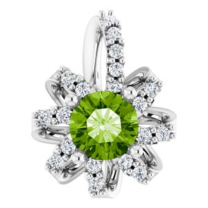 Platinum Natural Peridot & .07 CTW Natural Diamond Halo-Style Pendant