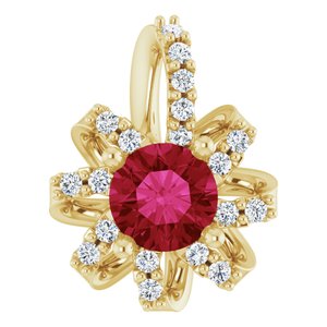 14K Yellow Gold Natural Ruby & .07 CTW Natural Diamond Halo-Style Pendant