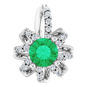 Platinum Natural Emerald & .07 CTW Natural Diamond Halo-Style Pendant
