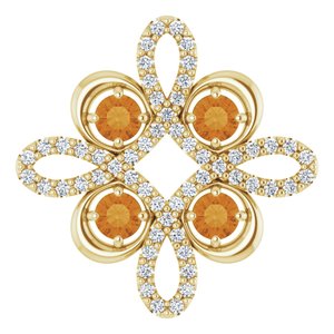 14K Yellow Gold Natural Citrine & 1/6 CTW Natural Diamond Clover Pendant