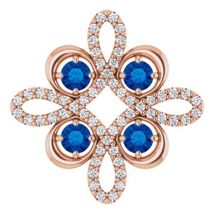 14K Rose Gold Natural Blue Sapphire & 1/6 CTW Natural Diamond Clover Pendant