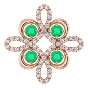 14K Rose Gold Natural Emerald & 1/6 CTW Natural Diamond Clover Pendant