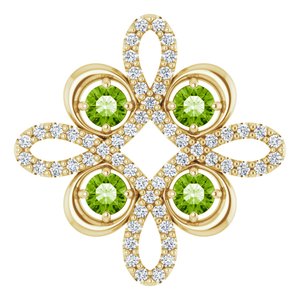 14K Yellow Gold Natural Peridot & 1/8 CTW Natural Diamond Clover Pendant