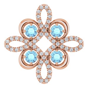 14K Rose Gold Natural Aquamarine & 1/6 CTW Natural Diamond Clover Pendant