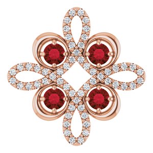14K Rose Gold Natural Mozambique Garnet & 1/6 CTW Natural Diamond Clover Pendant