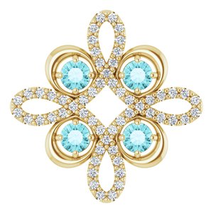 14K Yellow Gold Natural Blue Zircon & 1/6 CTW Natural Diamond Clover Pendant