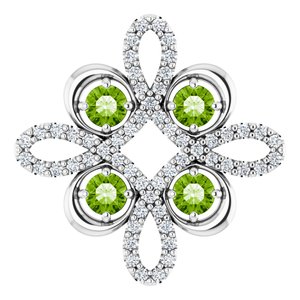14K White Gold Natural Peridot & 1/6 CTW Natural Diamond Clover Pendant