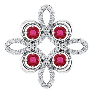 14K White Gold Natural Ruby & 1/6 CTW Natural Diamond Clover Pendant