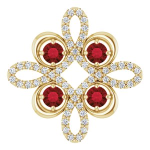 14K Yellow Gold Natural Mozambique Garnet & 1/6 CTW Natural Diamond Clover Pendant
