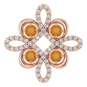 14K Rose Gold Natural Citrine & 1/6 CTW Natural Diamond Clover Pendant