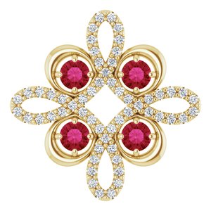 14K Yellow Gold Natural Ruby & 1/6 CTW Natural Diamond Clover Pendant